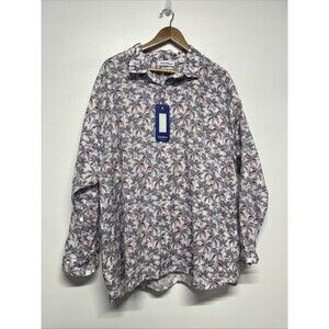 Caribbean‎ Shirt Men’s XXL Deco Palms Print Long Sleeve Woven Linen